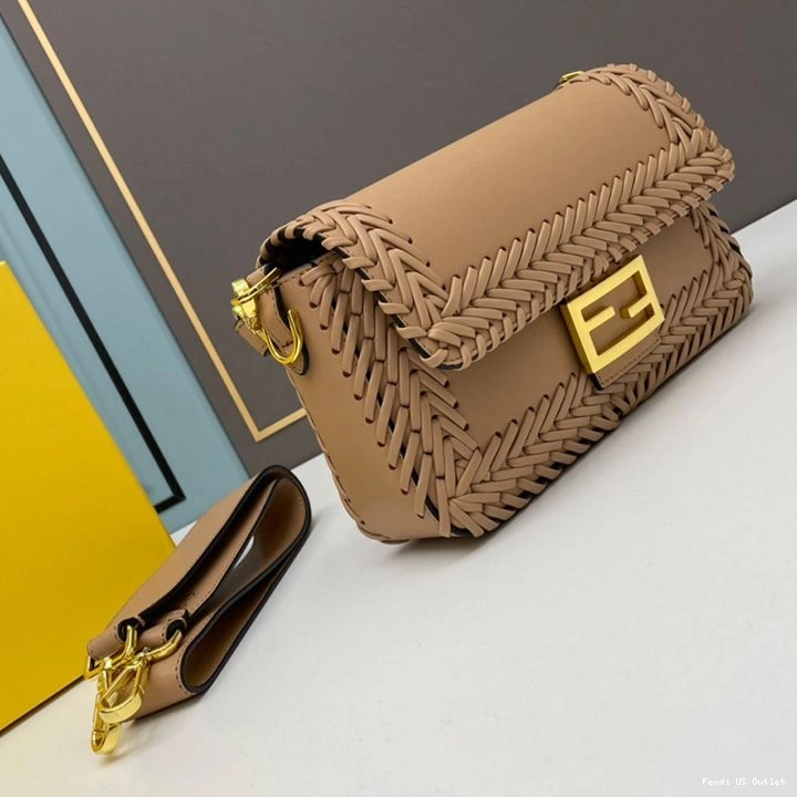 Cheap HOT Medium Fendi Apricot Baguette Bag Stitching In Leather 0729